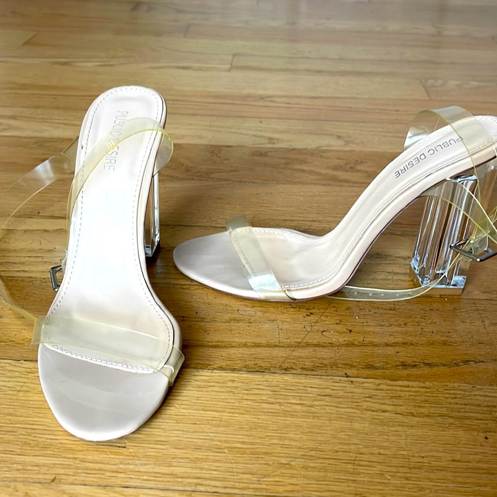 Pubic desire Clear ankle wrap heel